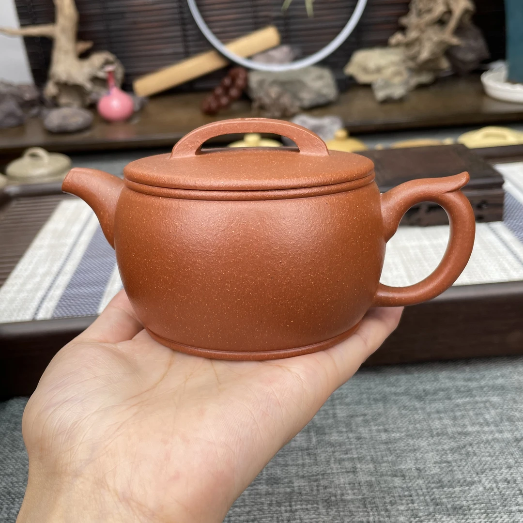 宜兴紫砂壶，原矿40目红降坡，飞把汉瓦230cc，半手工制作