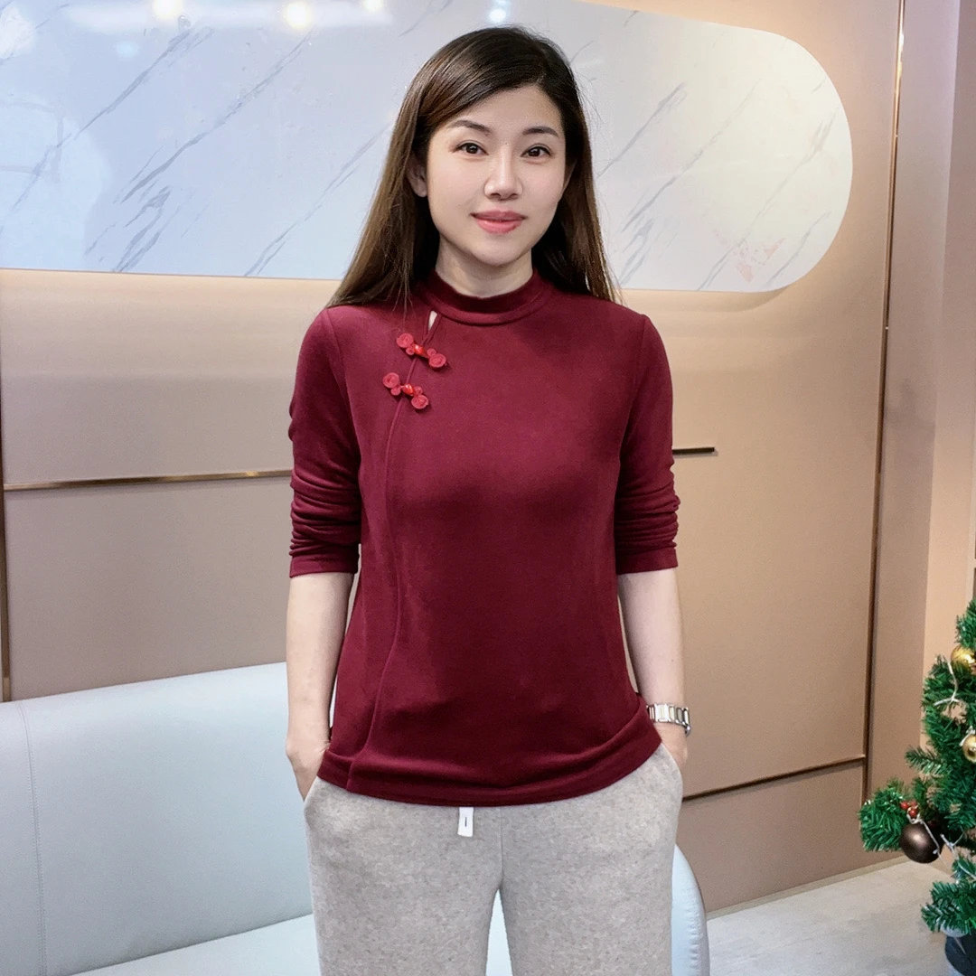 怡特美新中式国风复古盘扣御寒发热澳绒新款圆领长袖内搭68125