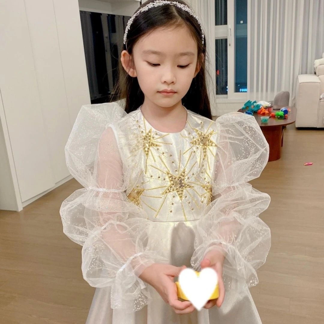 YA'S原创高端女孩女童香槟金色网纱生日礼服公主裙连衣裙花童裙子