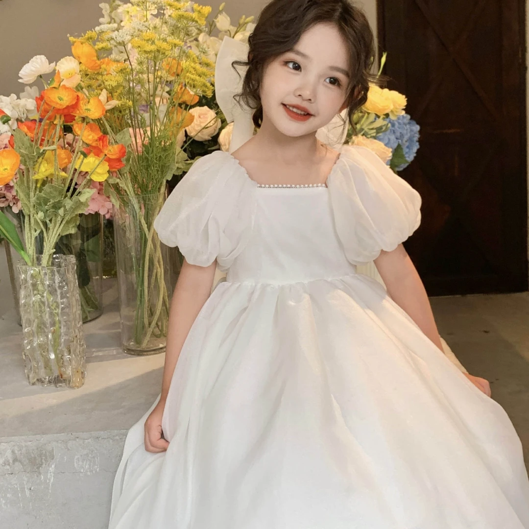 女童2023夏季新款白色礼服公主连衣裙儿童六一花童演出蓬蓬长裙子