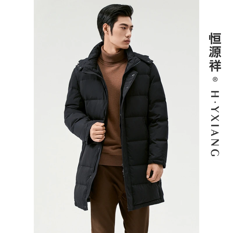 恒源祥羽绒服男中长款冬季连帽中老年加厚保暖爸爸冬装外套D9102