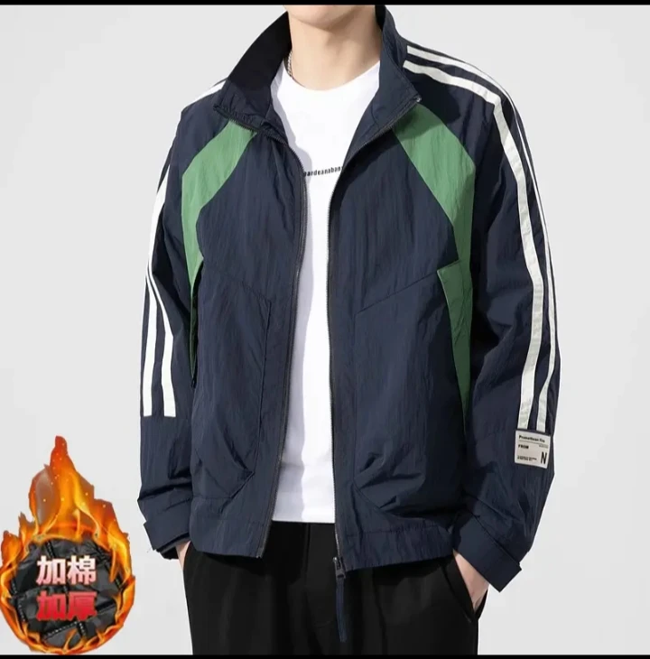 痞帅新款加棉加厚工装夹克男士拼接外套秋冬潮流休闲上衣运动冬季