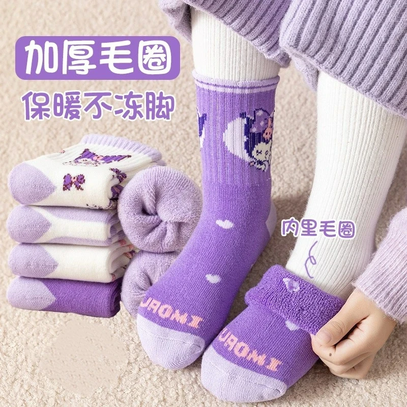 儿童袜子秋冬季新款毛圈袜女童加厚保暖袜子卡通可爱学生中筒袜子