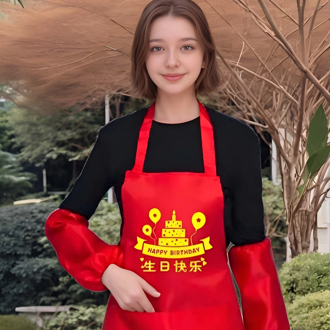 婚宴印字简约结婚满月红色LOGO围裙寿宴喜事喜庆乔迁生日婚庆定制