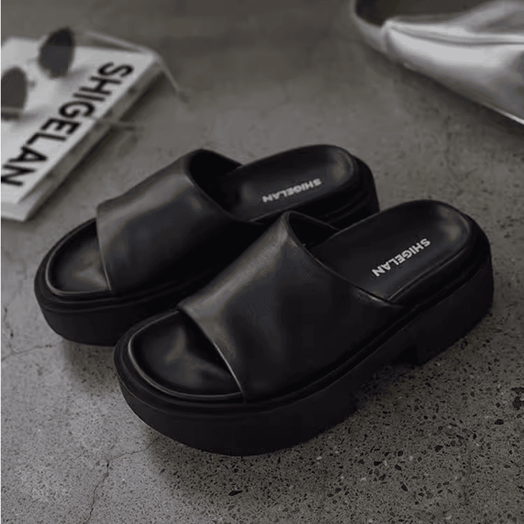 诗歌兰正品0756-1真皮厚底一字拖防滑凉鞋女