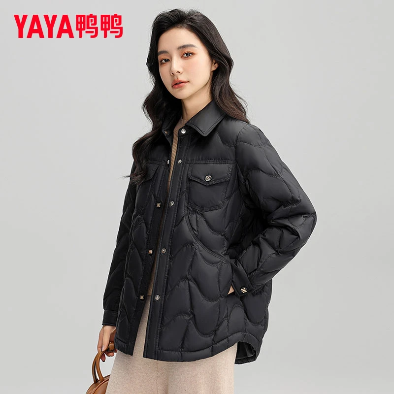YAYA/鸭鸭轻薄羽绒服女款2025秋冬新款时尚休闲显瘦薄款衬衫外套