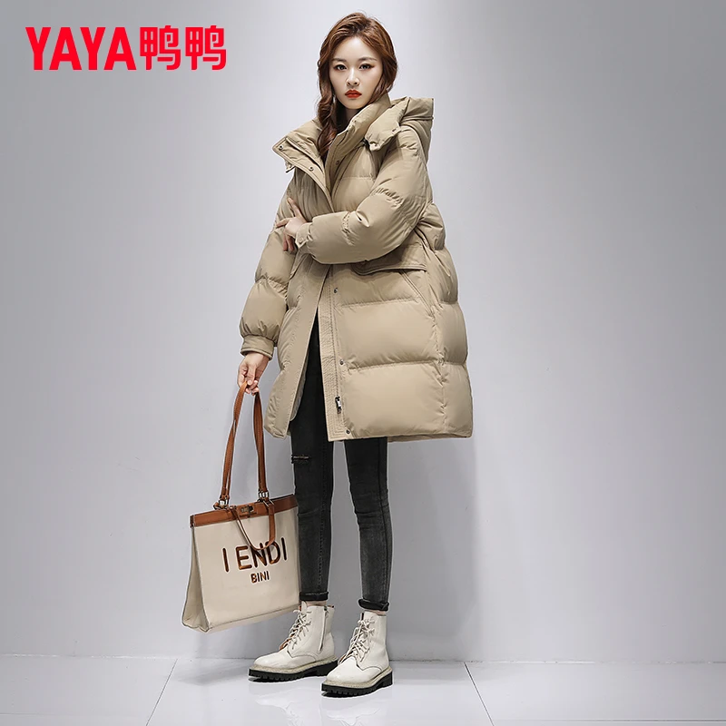YAYA/鸭鸭正品女中长款羽绒服冬季2025年新款韩版时尚休闲连帽潮