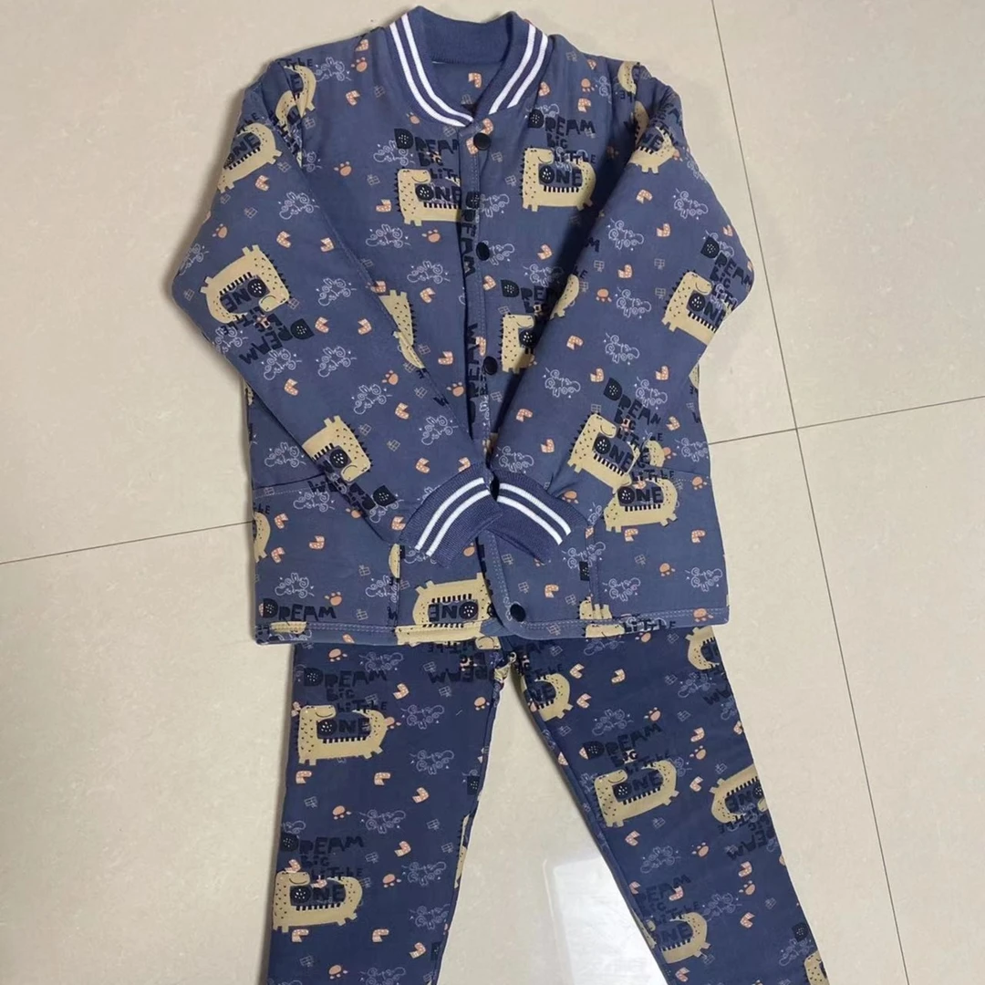 超柔超暖蓝色卡通驼绒棉小棉袄套装