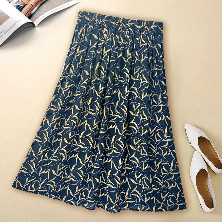 【爆款·柳叶花】100%桑蚕丝显瘦半身裙【返潮复古】女装半身裙碎花