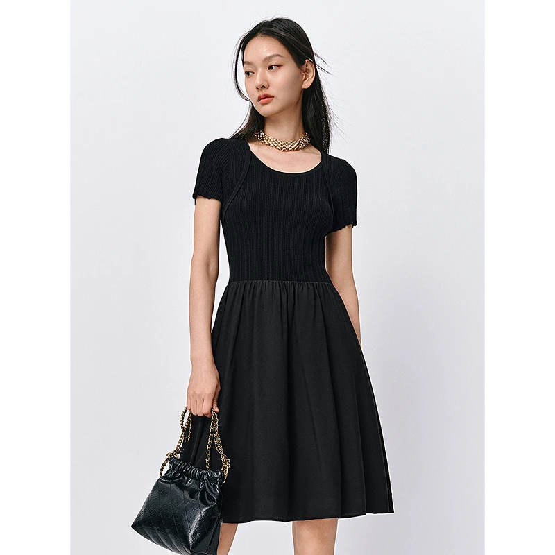 【诗语专属】太平鸟拼接连衣裙女时尚针织裙短袖收腰A8FAE2A63