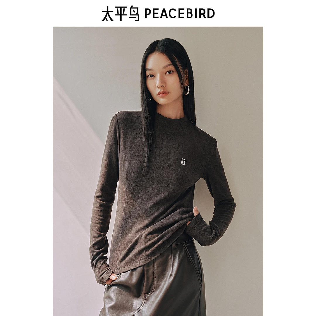 【赵老板专属】太平鸟磨毛亲肤保暖修身上衣新款长袖T恤ABCDE430B
