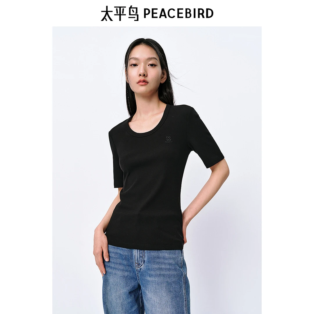 【诗语专属】太平鸟U型领针织衫短袖T恤A8CNE2152