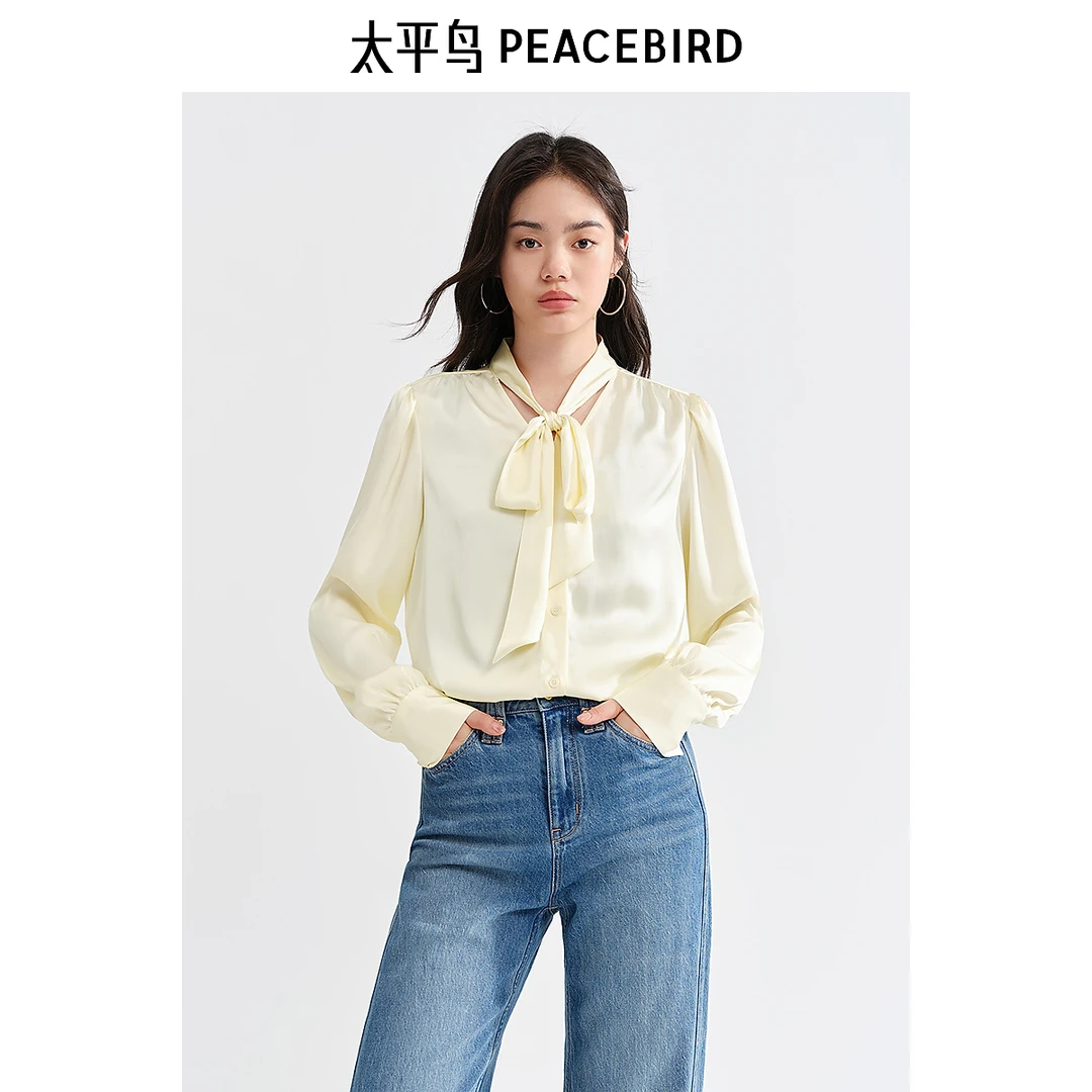 《李易行》太平鸟缎面感柔滑飘带衬衫秋新款A8CAE3449
