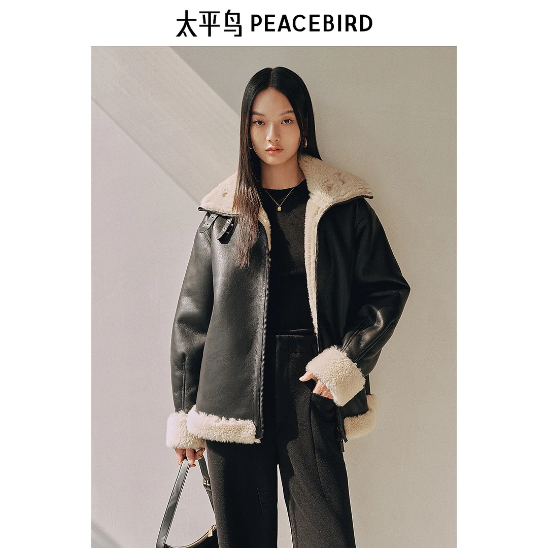 【粉丝专享】太平鸟仿麂皮绒两穿机车服PU皮衣外套ABBBE431D