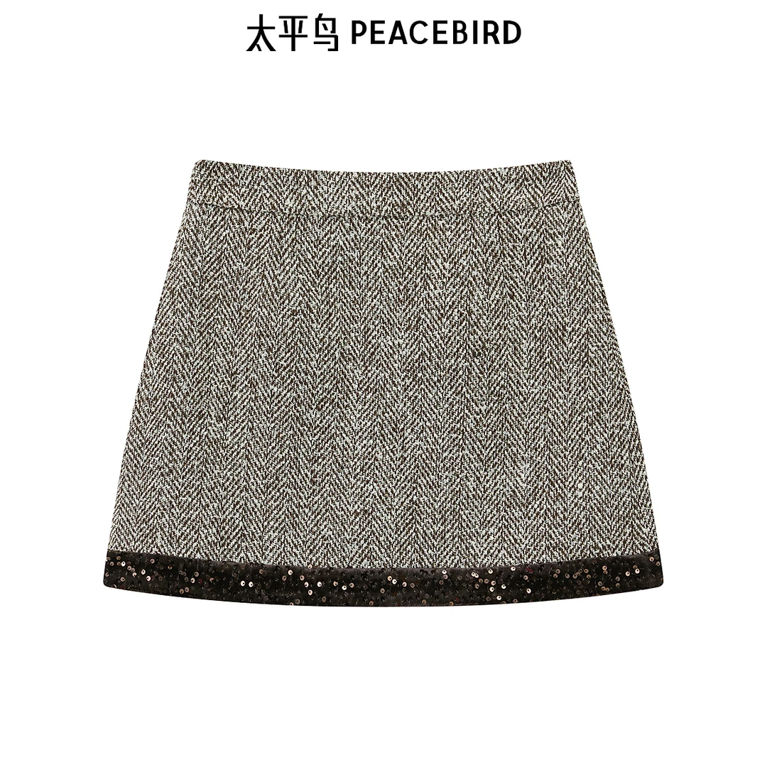 【粉丝专享】太平鸟女装2024年秋季新款亮片拼接半裙A1GEE3535