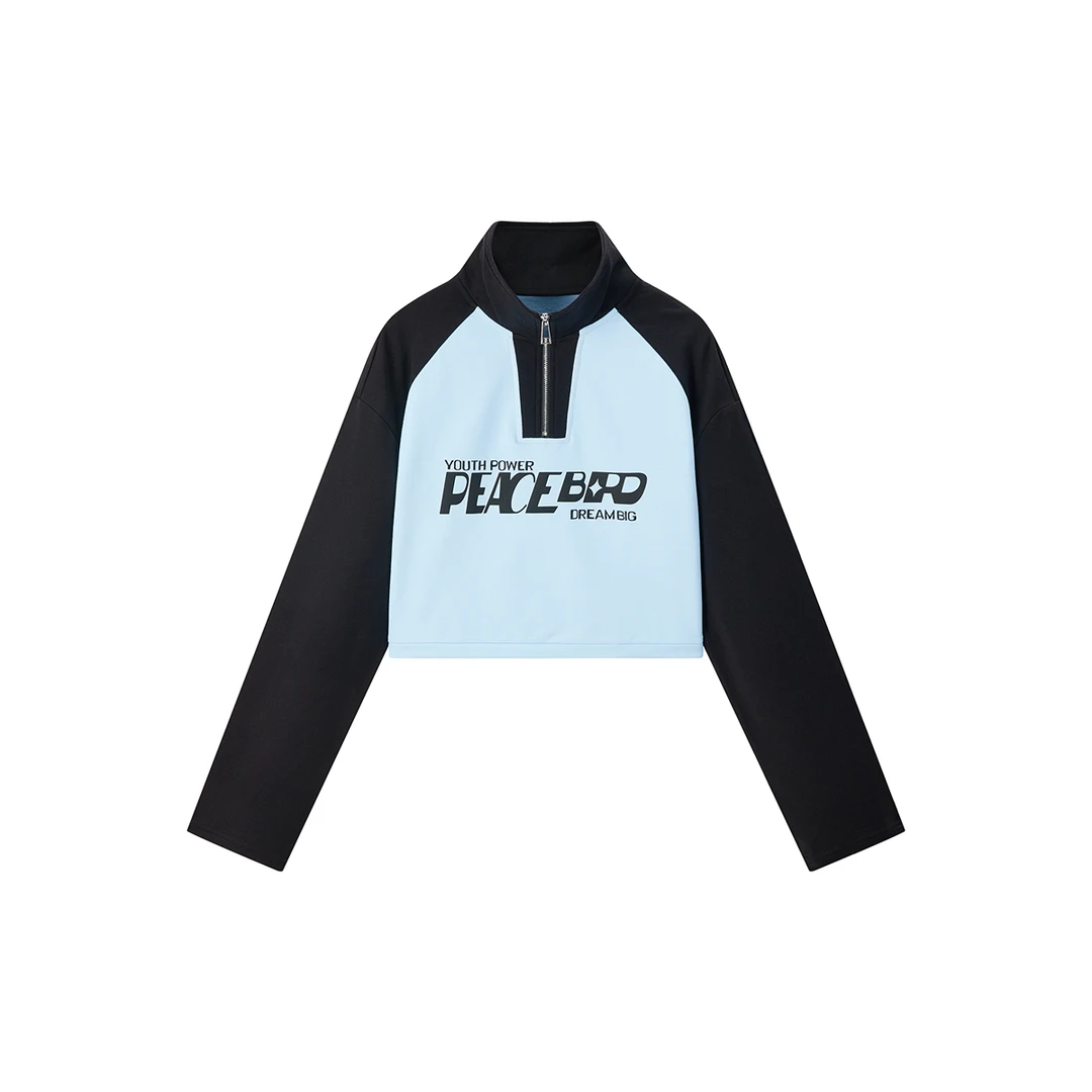 【赵老板专属】太平鸟长袖短款时尚撞色插肩袖拉链卫衣A3DCD1309