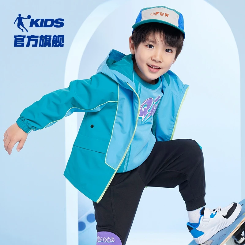 中国乔丹梭织运动外套2024年春季防风时尚设计小童男童QFD3532737