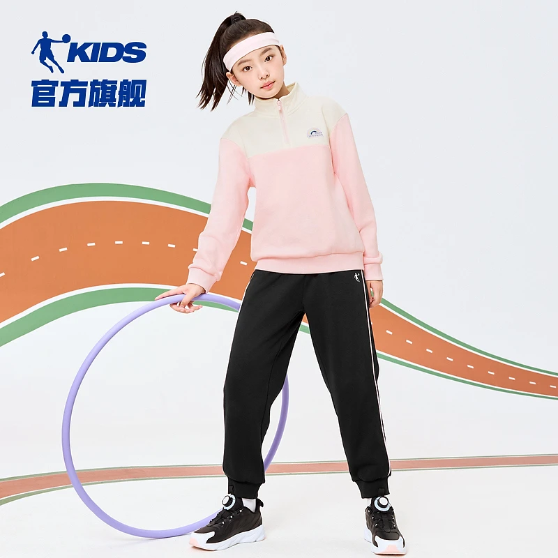 中国乔丹儿童童装运动套装针织薄绒冬季女童中大童童装秋冬加绒