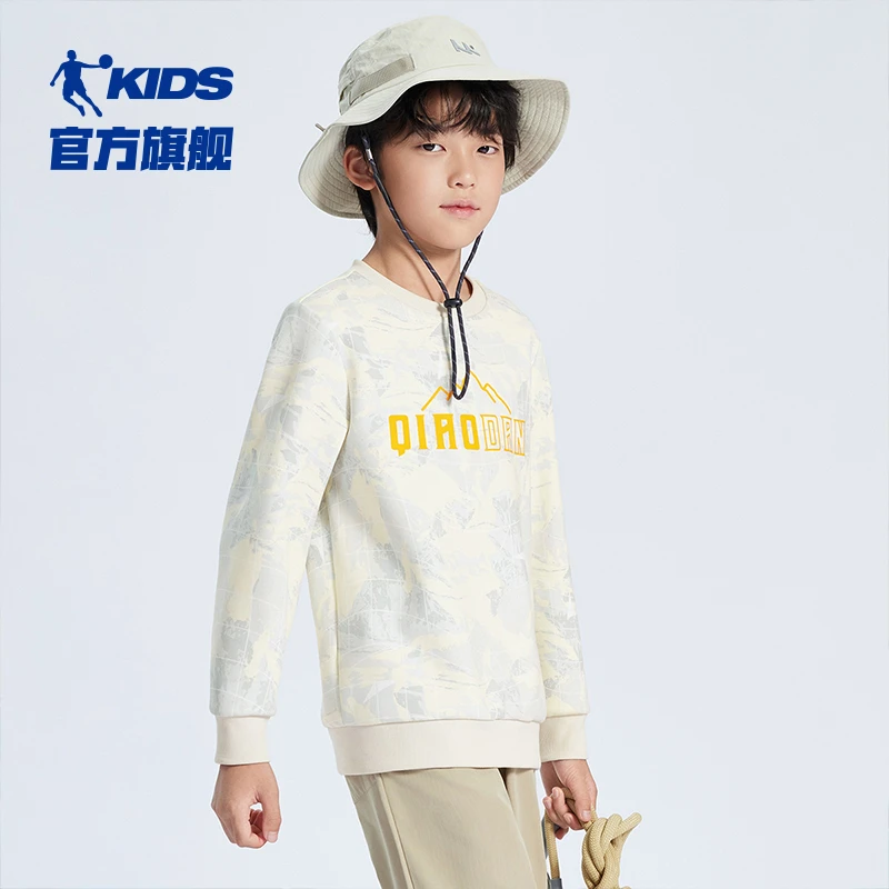 中国乔丹儿童户外卫衣秋季男童逸弹科技圆领满印中大童青少年