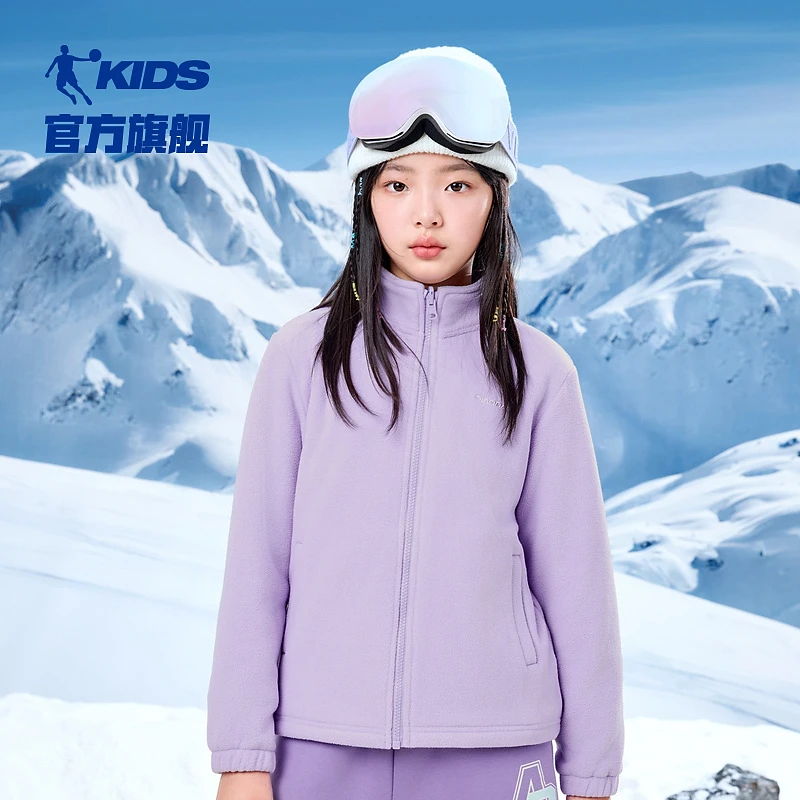 【特氟龙三防】中国乔丹儿童梭织加绒风衣冬季女童中大童加厚童装