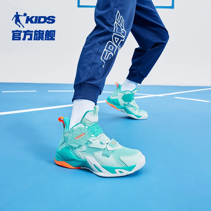 中国乔丹儿童篮球鞋2025新款密网面减震防滑魔术贴中大童T5410107