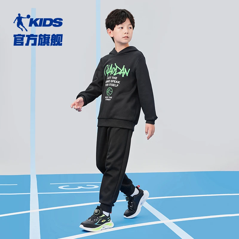 中国乔丹童装男童卫衣加绒保暖秋冬2024新款中大童春季连帽上衣