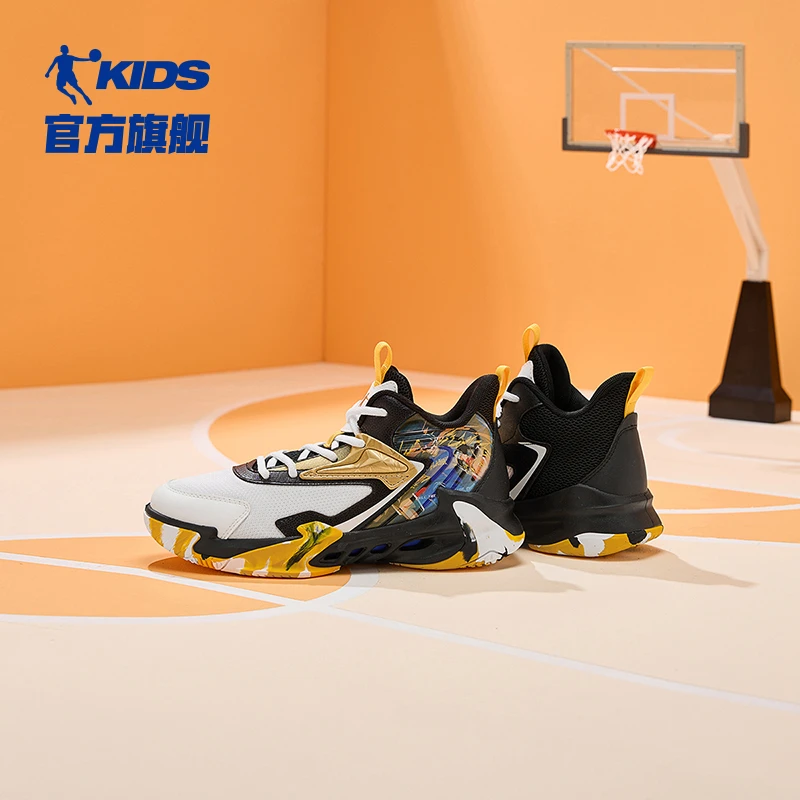 【插画师系列】乔丹男童篮球鞋春秋密网中大童夏季高帮实战篮球鞋子