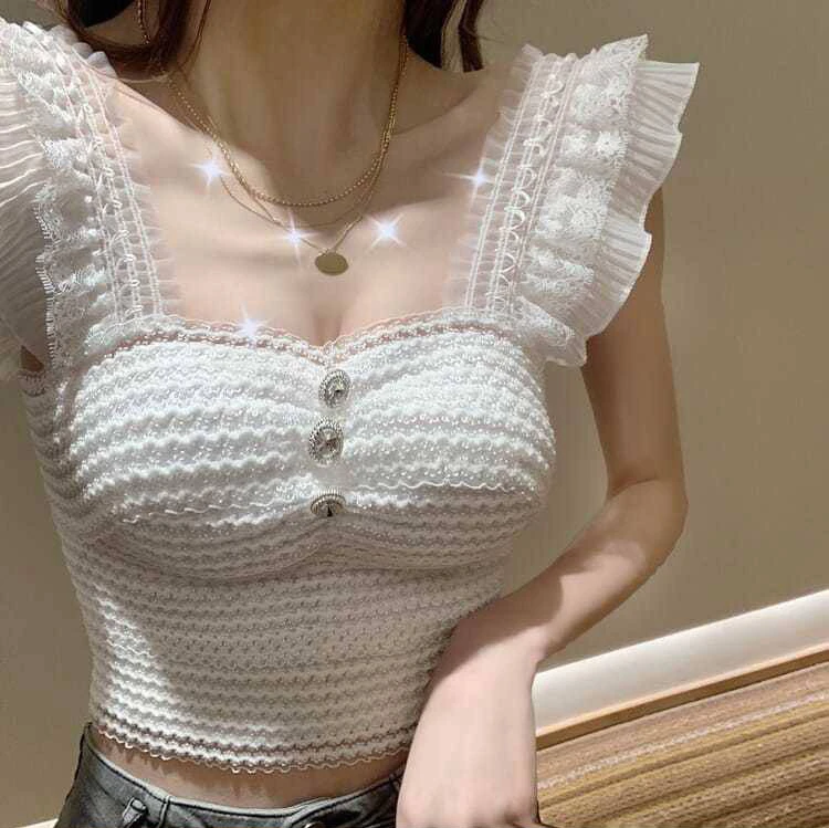 辣妹美背白色蕾丝吊带背心女夏外穿性感修身抹胸内搭无袖短款上衣