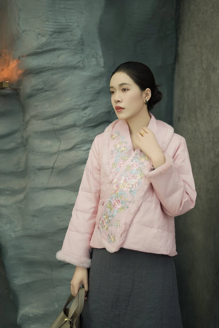 棉服立领修身型女薄款汉元素古风上衣棉衣中式对襟加厚斜襟