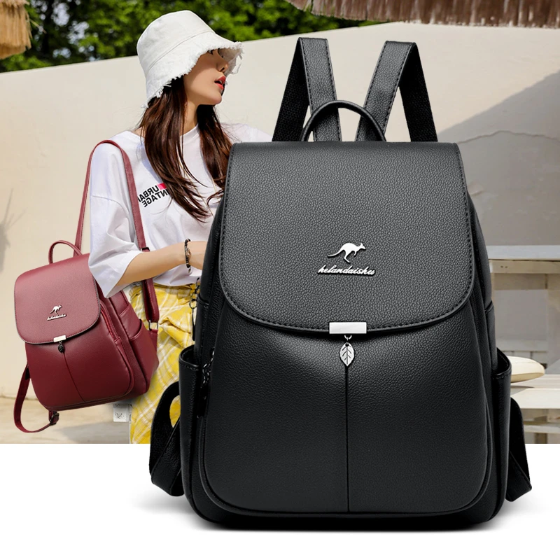 品牌正品双肩包女2024新款时尚女士潮流背包百搭妈妈包软皮大容量