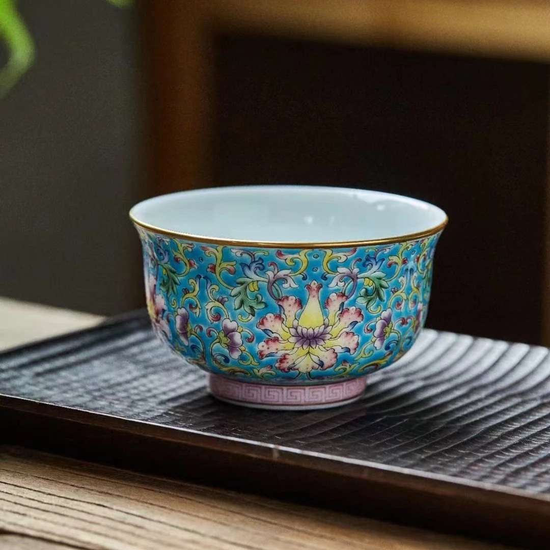 景德镇【手工手绘珐琅彩主人杯】高端茶器陶瓷茶杯收藏送礼喝茶具