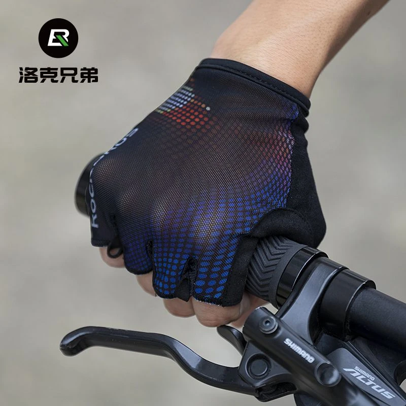 洛克兄弟夏季骑行手套男女山地公路自行车手套半指短指透气耐磨