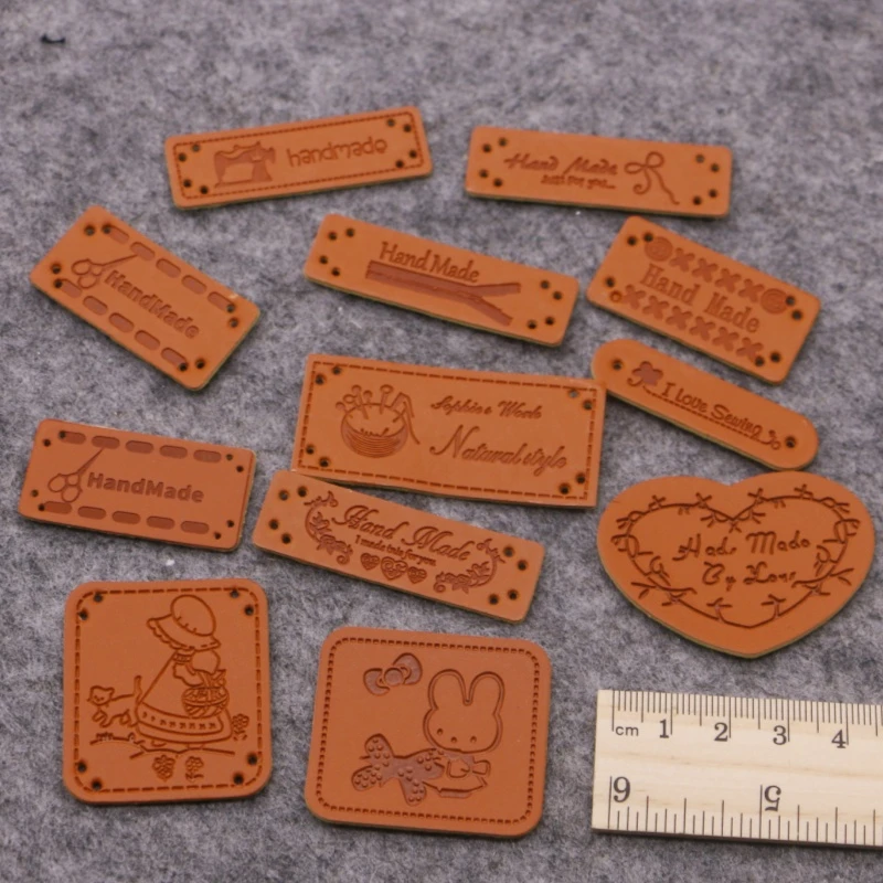 手工制作PU小皮标围巾帽子外套手提包标签DIY皮标