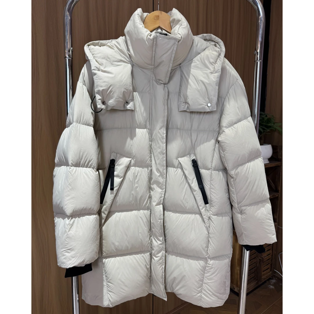 [原来轻奢】长袖拉链羽绒服衣户外中长款宽松连帽外套加绒加厚 916