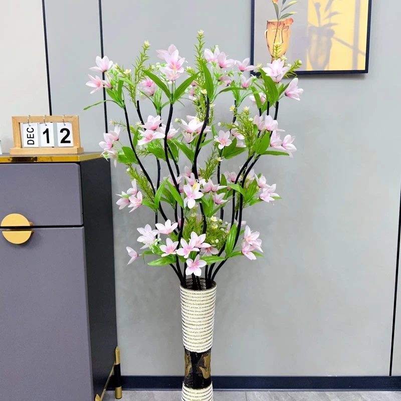 假花百合仿真花束单支客厅电视柜餐桌装饰品摆设花艺摆件花瓶插花