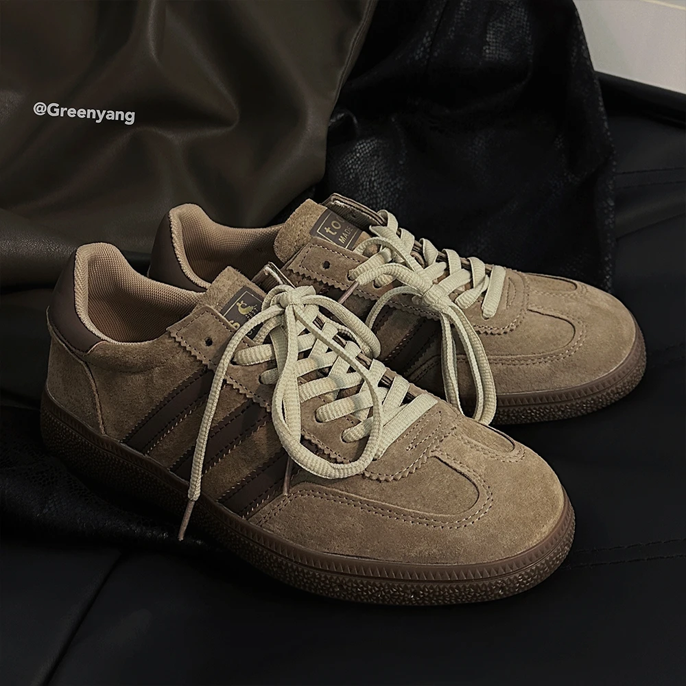 老羊家~经典复古德训鞋女2023秋季真皮平底拼色休闲运动鞋板鞋潮