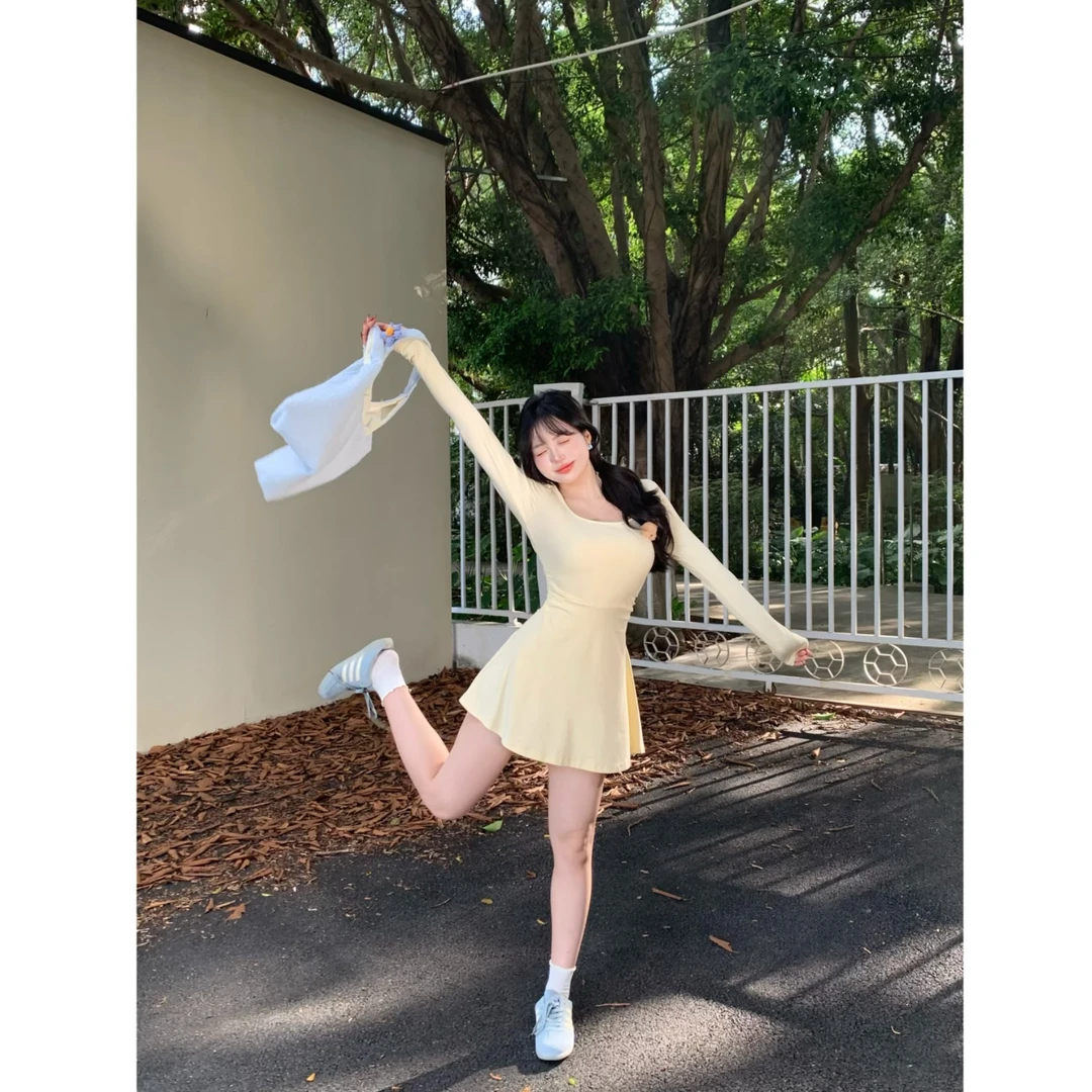 MengFairy清清【慵懒时光】奶呼呼纯色小熊连衣裙长袖修身短款3422M