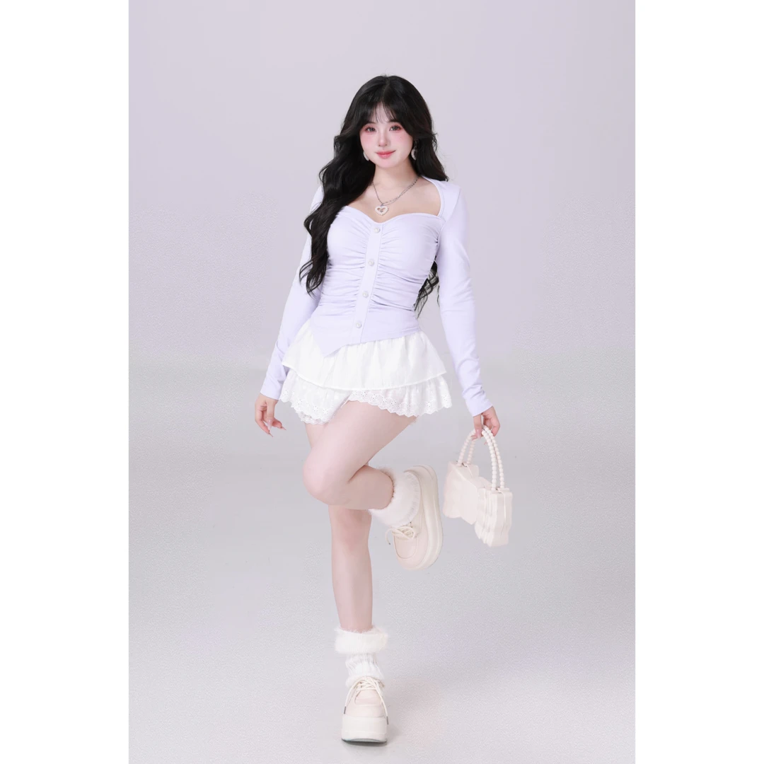 MengFairy现货【少女秘事 上衣】纯欲设计感长袖针织衫上衣3349M