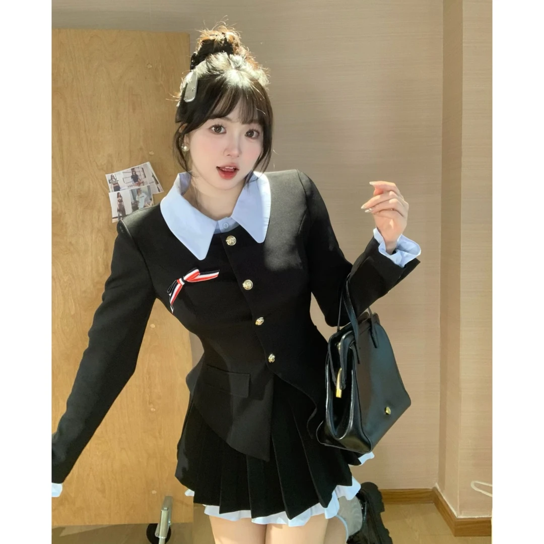 MengFairy清清【富家千金 半裙】千金风高腰显瘦拼接百褶半裙4001