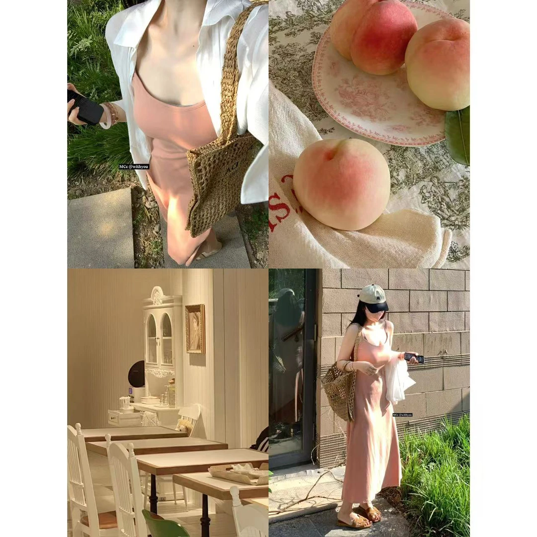 MCc【三文鱼粉】带胸垫（福利款）纯欲白月光吊带裙女8149