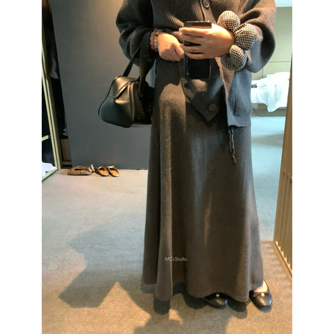 MCc【针织灰半裙】弹力大！针织百搭深灰色半身裙#7763