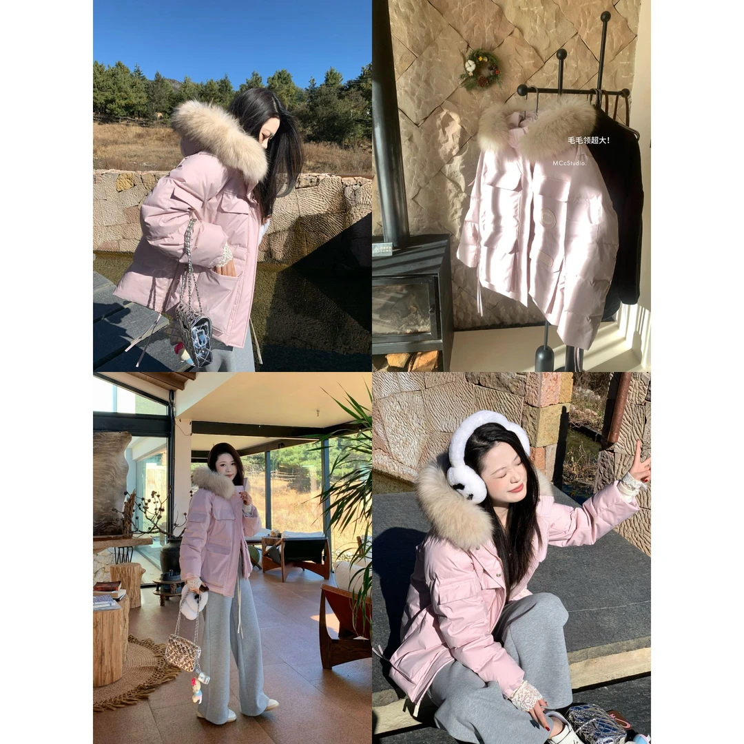 MCc【镇店粉羽绒】貉子毛领（建议搭配薄内搭）抗风中长款羽绒服#1656