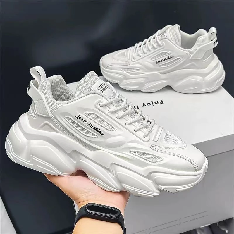 新款透气小白鞋子男款休闲秋季男鞋跑步老爹鞋厚底潮流百搭运动鞋