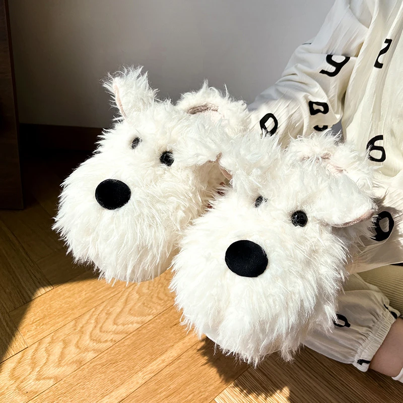 来两双 炸毛狗棉拖鞋女冬室内防滑保暖半包跟月子毛绒软底毛拖鞋