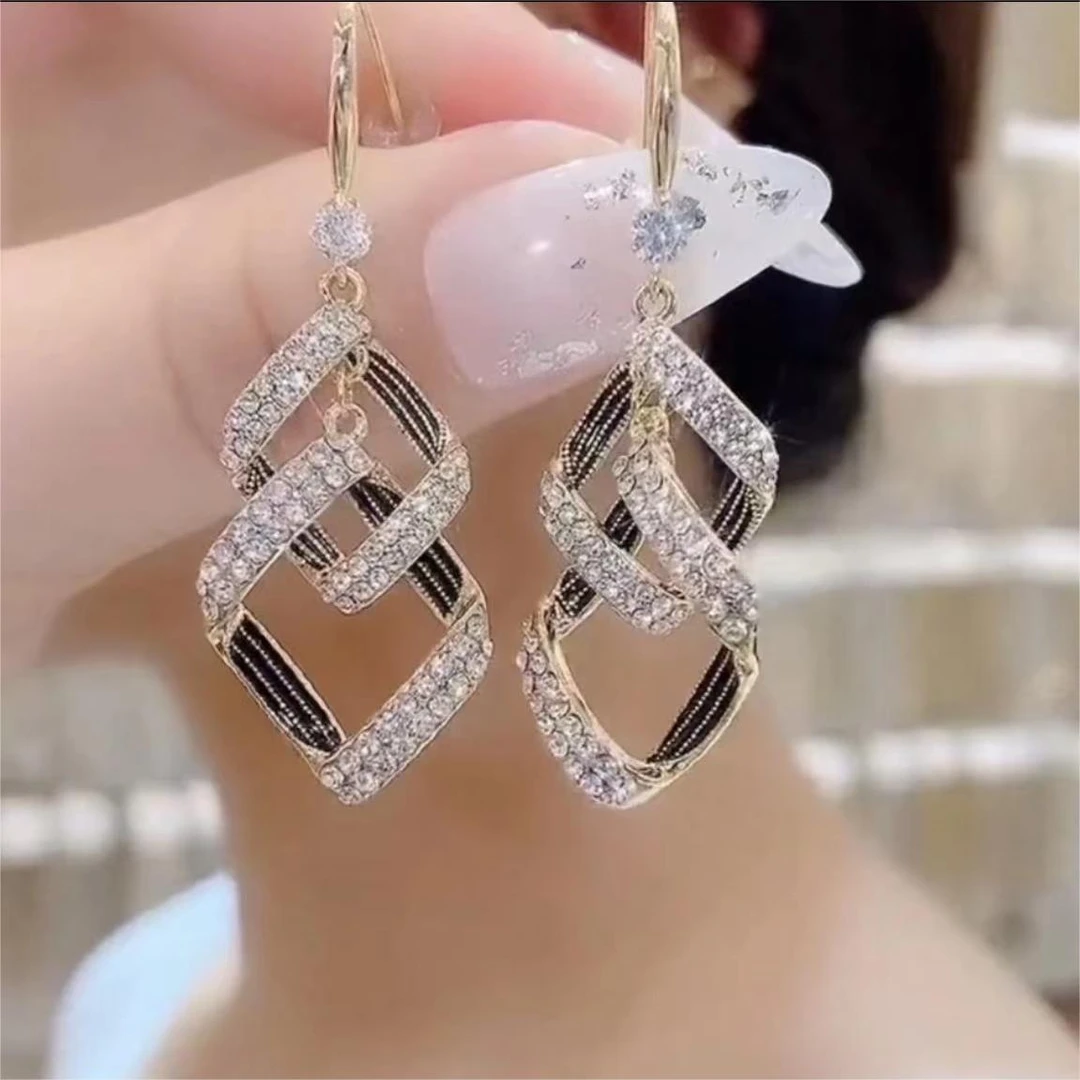 铜合金耳饰 新款潮菱形耳环女小众设计气质高级流苏轻奢耳坠N1504