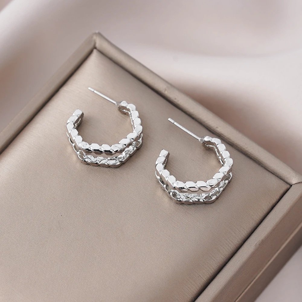 铜合金耳饰 时尚风气质金色C型耳圈双层耳环女几何耳饰N1967