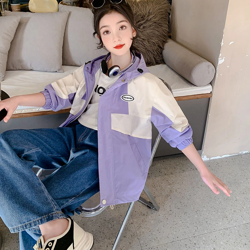 女童秋装外套2023新款中大儿童冲锋衣女孩洋气休闲衣服春秋中长款