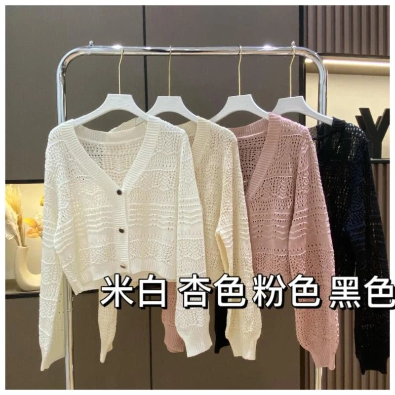 设计感气质短款长袖镂空针织防晒开衫女夏季披肩空调罩衫薄款外套