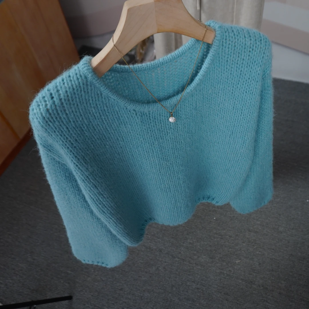 新款套头短款时尚韩版宽松显瘦圆领秋冬毛衣女外穿百搭针织上衣