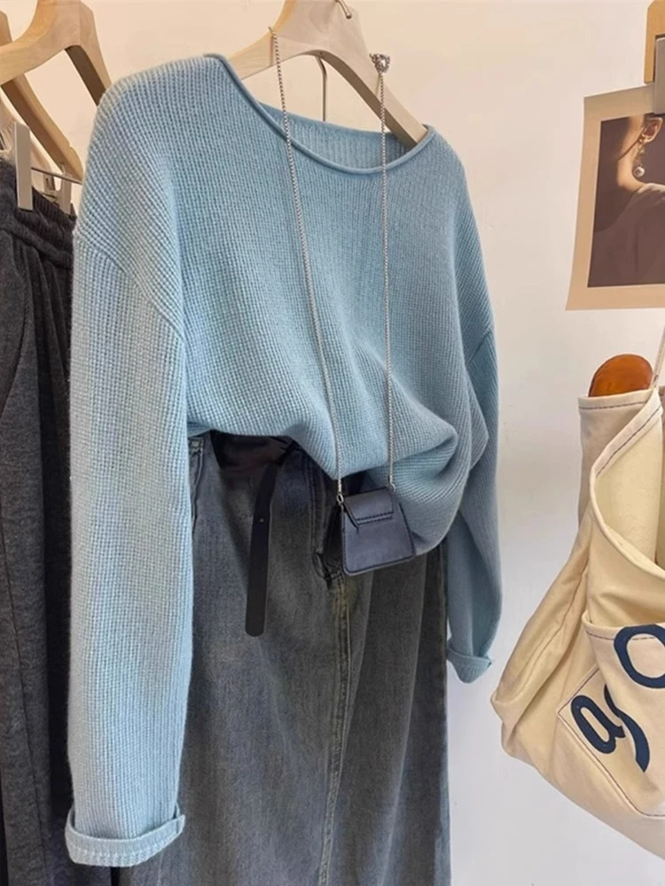 秋季新款百搭圆领短款针织衫